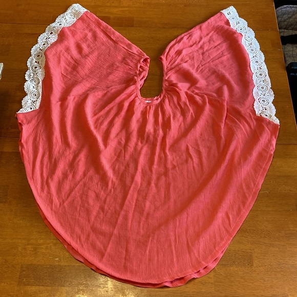 Wrangler Womens Size L Coral Circle Cut Flowy Gauzy Blouse Top Lace Crochet Trim - Picture 7 of 11